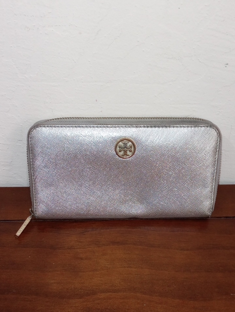 Tory Burch Metallic Champagne Gold Zip Continental Wallet